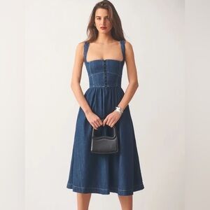 NWT Reformation Tagliatelle Denim Midi Dress Size 10